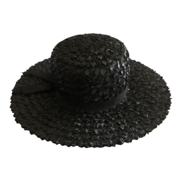 Vintage Black Straw Wide Brim Hat Ribbon Trim Boho Chic Sun Hat With Box main image 8